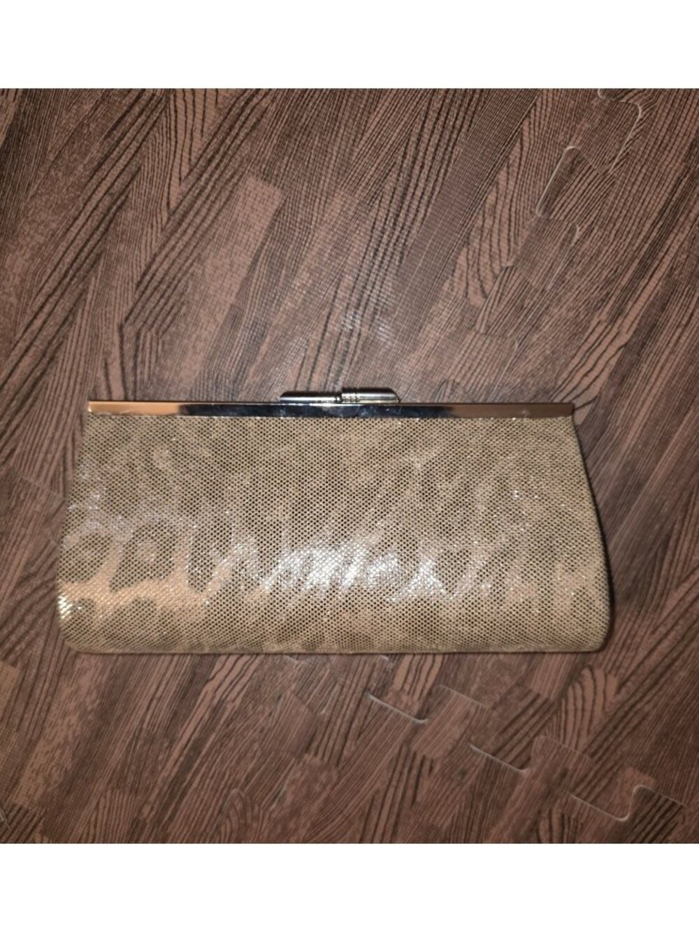 Gold Metallic Leopard Print Clutch With Chain Strap For Women - Evening Bag